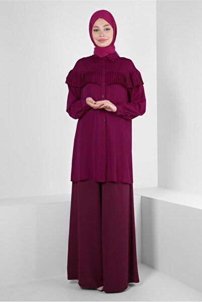 Alvina Buttoned Cuffed and Ruffle Detailed Tunic 43895