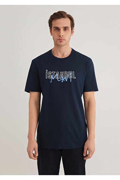 Mavi İstanbul Baskılı Lacivert Tişört Regular Fit / Normal Kesim 067114-34319