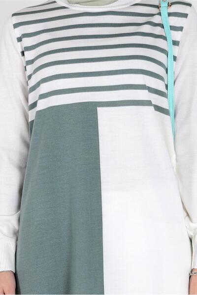 Alvina Two-Color Knitted Tunic with Striped Detail 42005