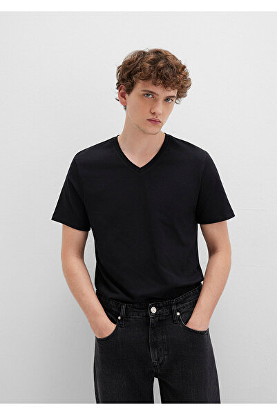 Mavi Stretch V Yaka Siyah Basic Tişört Fitted / Vücuda Oturan Kesim 061748-900