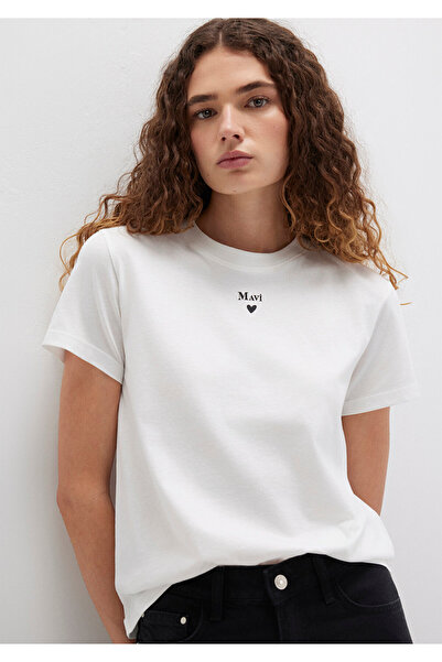 Mavi Logo Baskılı Beyaz Tişört Semi Slim Fit / Yarı Dar Kesim 1601185-33389