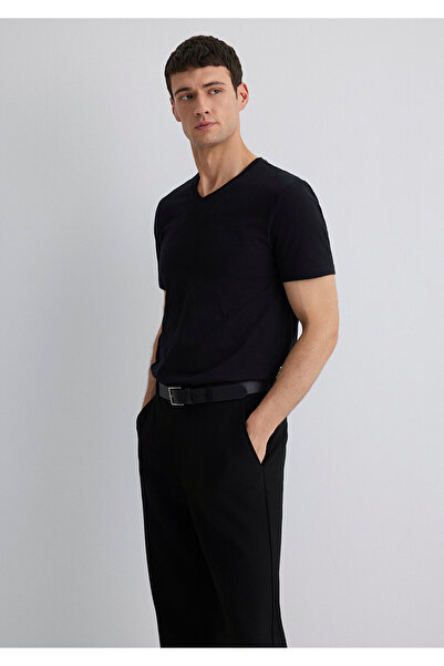 Mavi Černé tričko SlimFit s výstřihem do V - 065586 -900