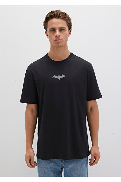 Mavi Batman Baskılı Siyah Tişört Loose Fit / Bol Rahat Kesim 066878-900