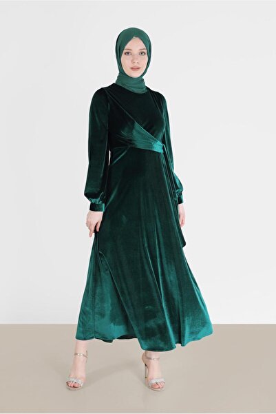 Alvina YANDAN BAĞLAMA DETAYLI KADİFE ELBİSE 42415