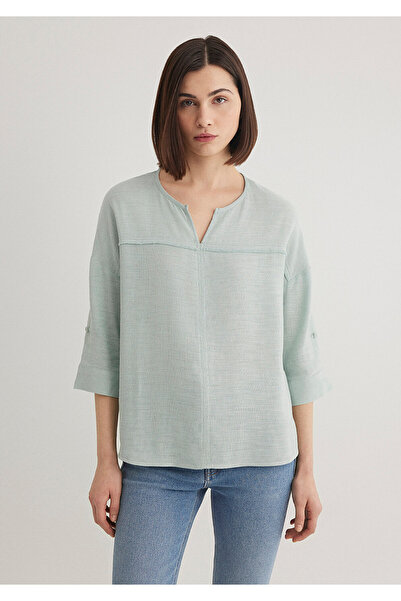 Mavi V Yaka Yeşil Bluz 121357-70808