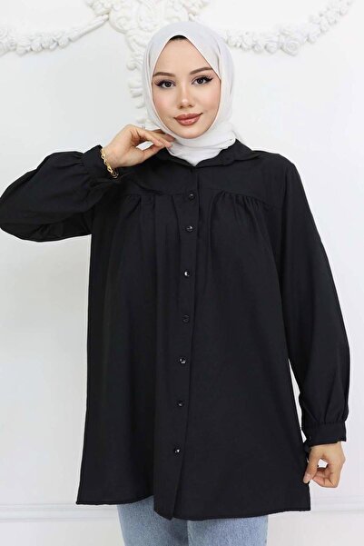 TRENDTESETTÜR Women's Black Shirt Tunic t 03021
