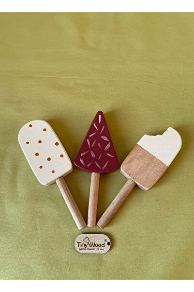 tiny wood Ahşap Oyun Dondurma Seti 3'lü | El Yapımı Organik Eğitici Oyuncak