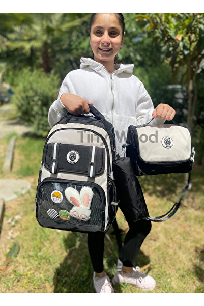 tiny wood Kawaii Kore Tarzı Aksesuarlı Ve Ergonomik Okul Sırt Çantası Siyah-Bej-Gri| Beslenme, Kalemlik Set