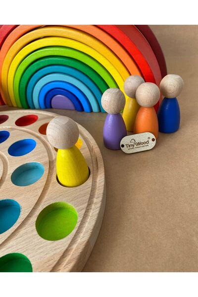 tiny wood مجموعة من 12 قطعة من ألوان Waldorf Rainbow - مجموعة ألوان متطابقة للأطفال بعمر سنة واحدة