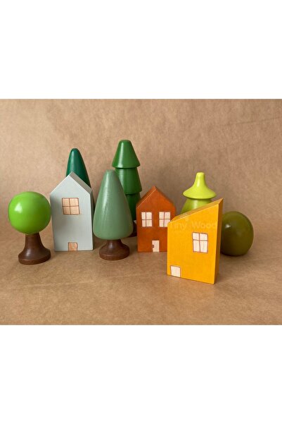 tiny wood Çocuklar için Waldorf Ahşap Ev ve Orman Seti , Ahşap Eğitici Oyunca...