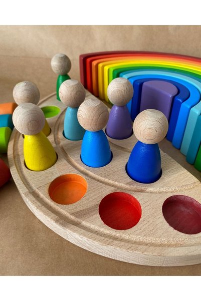 tiny wood مجموعة من 12 قطعة من ألوان Waldorf Rainbow - مجموعة ألوان متطابقة للأطفال بعمر سنة واحدة