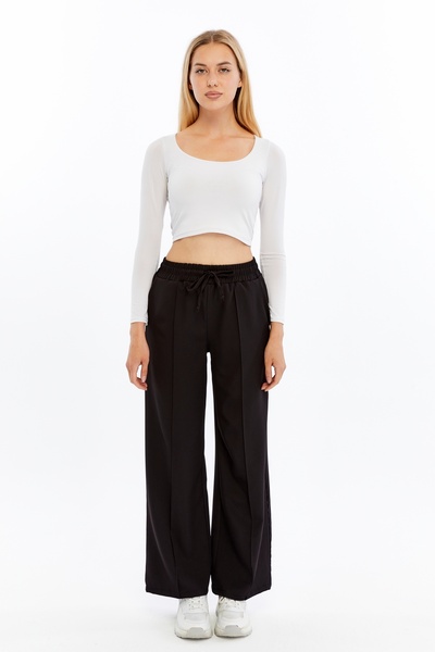 Maison La Femme بنطلون بالازو نسائي بخصر مطاطي وجيوب