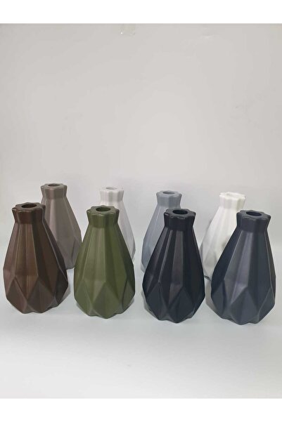 TACTIC Anthracite Geometric Stone Vase 17 cm - Decorative Stylish Tabletop Flower Holder