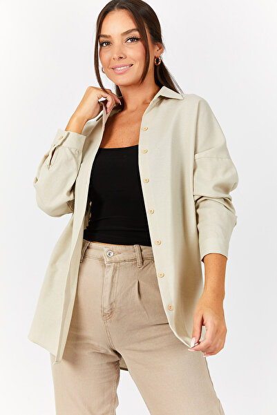 armonika Női bézs Oversize hosszú alap ing ARM-22Y001118