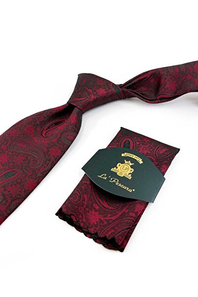 Kravatkolik Bordo Şal Desen Mendilli Klasik Kravat KK13124