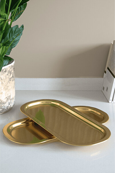 Sarkap Home 2'li Oval Sunumluk Tepsi - Gold