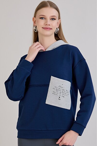 Sortie Tricotaj pentru femei cu secțiuni cu glugă , text în buzunar cu imprim...