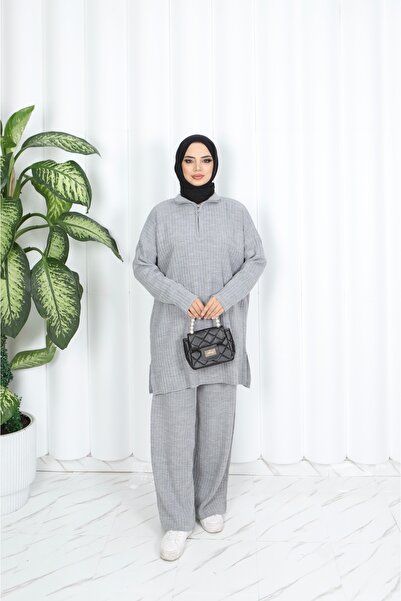 NİSUM MODA Nisum Kneck Zippered Pants Strick Suit