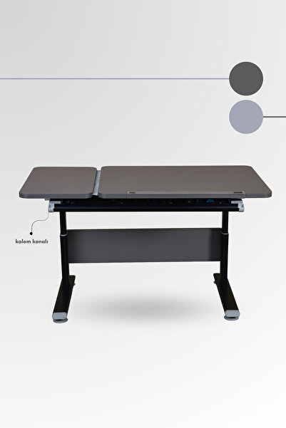 Creo Mobili Vega Basic Ev Ofis Kullanımı İçin Ayarlanabilir Çekmeceli Çalışma Masası - Antrasit/Gri - 130x70 Cm