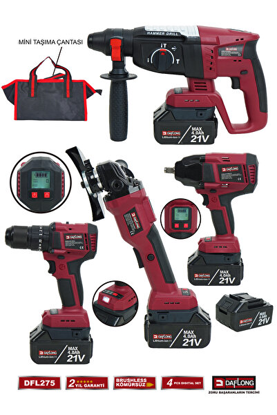 DAFLONG DİJİTAL EKRANLI DİJİTAL AYARLANABİLİR DEVİRLİ 4'LÜ DİJİTAL SET 2200NM TORK BÜYÜK SOMUN SÖKME DFL-275