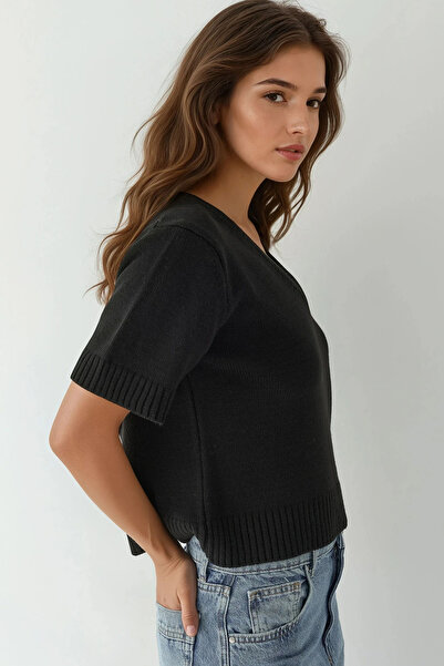 Hiccup Pulover tricot cu mâneci scurte cu decolteu în V