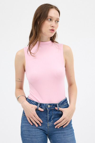 Rays Розово дамско боди без ръкави с висока яка 8155A