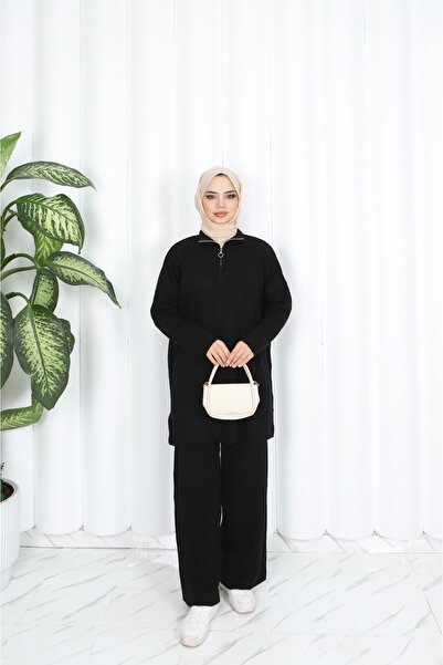NİSUM MODA Nisum Kneck Zippered Pants Strick Suit