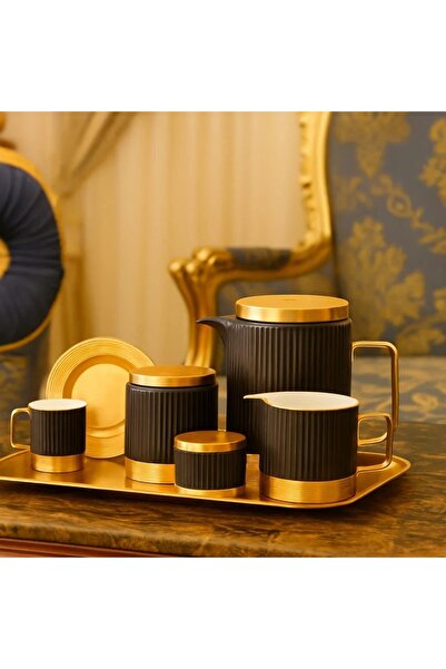 Dania طقم فناجين قهوة تركية من البورسلين الأسود، 16 قطعة