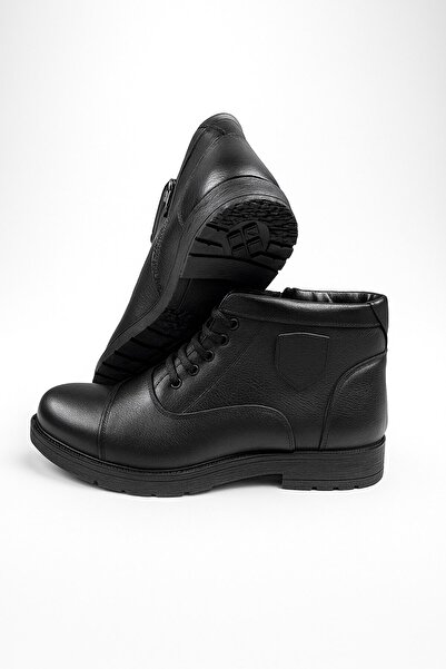 Nstil Чоловічі шкіряні чорні черевики великого розміру з хутром всередині та блискавкою 081