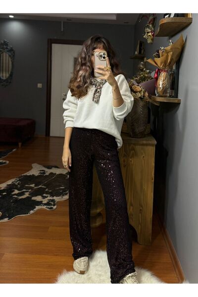 MODAGK Sequined Elastic Waist Casual Pants