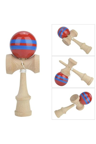 OEM Interactive Kendama toy, wooden, 18 cm, normal cups, 7 years, red with blue stripes