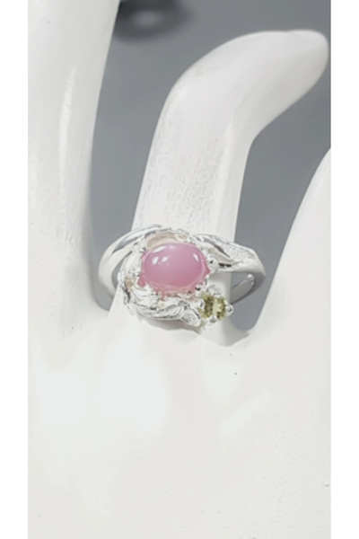 FashionBijoux Inel argint 925 cu rubin si peridot, placat cu aur alb, reglabil