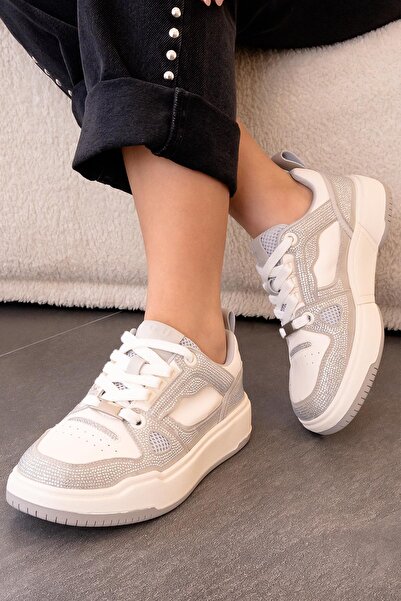 Guja Eliza Imported Special Series Genuine Leather Stone Detail Women's Sports Shoes White