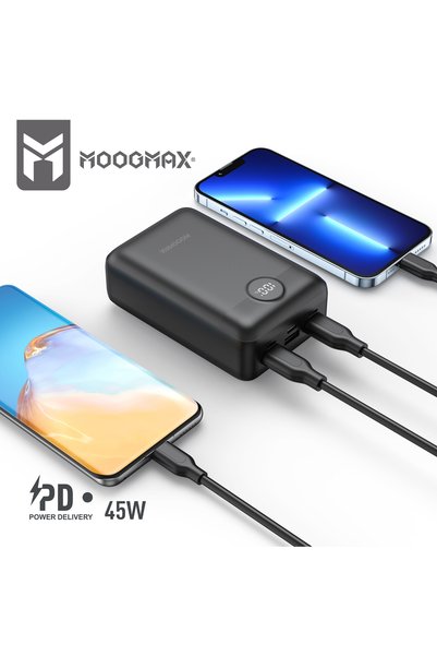 MOOGMAX باور بانك سوبر سمول بوكت سايز30000 مللي أمبير،مزود بستة منافذ، يدعم الشحن السريع وشاشة عرض رقمية