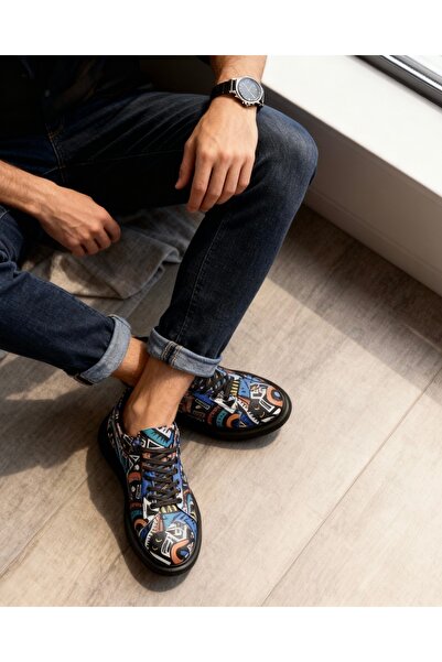 Knack High Sole Color Printed Casual Shoes 046 Black (Black Sole)