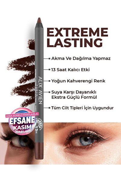 Alix Avien Uzun Süre Kalıcı Suya Dayanıklı Akma, Dağılma Yapmayan Kahverengi Göz Kalemi - Extreme Umber