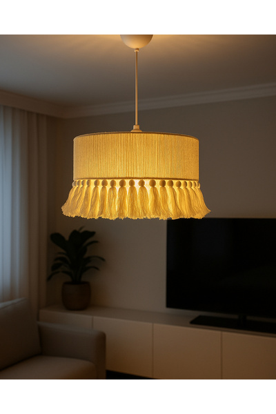 livadesign7 El Yapımı Pamuk Makrome Bohem Püsküllü Avize / Oturma Odası,Salon ,Yatak Odası,Ofis,Mutfak,Balkon