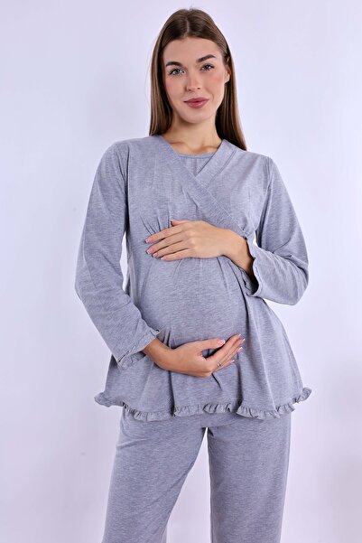 ByLohusa طقم بيجامة للحوامل والمرضعات مصنوع من القطن مع تفاصيل مريحة للرضاعة ...