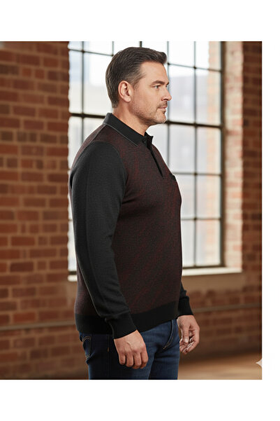 güncüoğlu Battal Size Polo Neck Men's Steel Knit Sweater