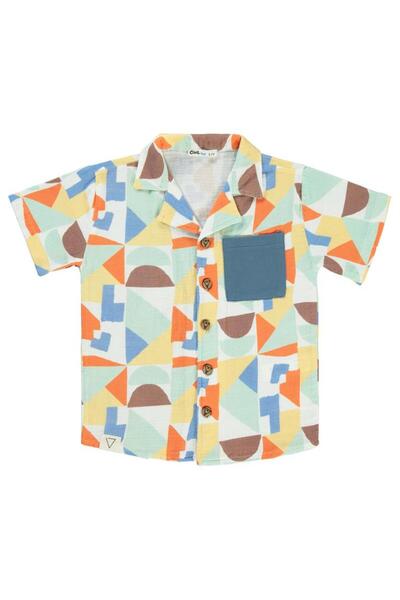 Civil Boys Geometric Patterned 2-Pocket Shirt for Ages 6-9 - Blue 7-8 Years