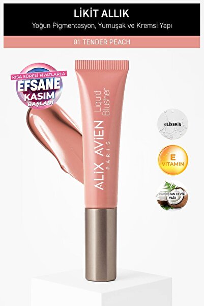Alix Avien Yoğun Pigmentli E Vitaminli Mat Bitişli Kremsi Likit Allık - Liquid Blusher 01 Tender Peach