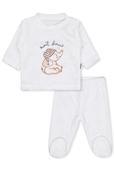 Minidamla Filli Embroidered Booties 2-Piece 1-6 Month Pajama Set - Ecru 6-9 M...