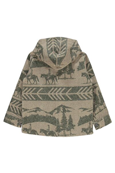 Civil Boys At Printed Hooded Shirt for Ages 10-13 - Khaki 11-12 Years Old