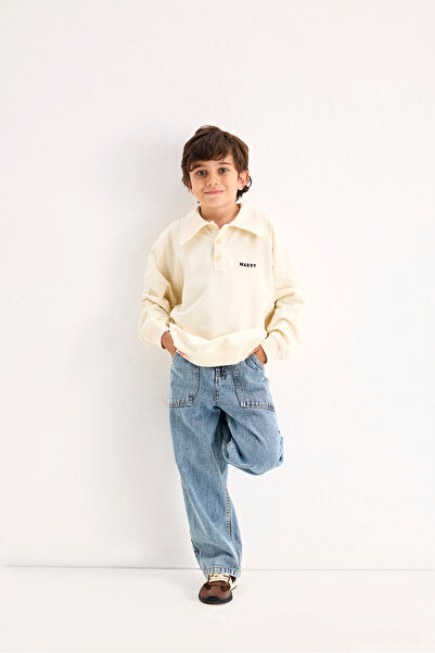 Marvy Ecru Embroidery Detailed Raglan Sleeve Sweatshirt