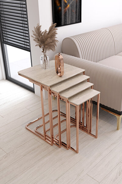 Nies Aksesuar ESLEM 4'LÜ ZİGON BAKIR KAPLAMA TRAVERTEN MDF MEBRAN