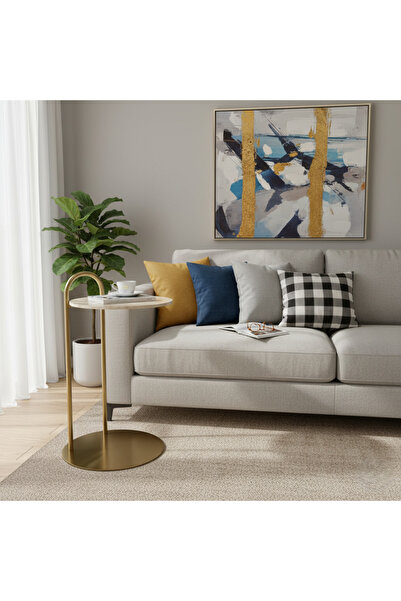 Areka Golden Service Table, Golden Iron Base, Graniet Top