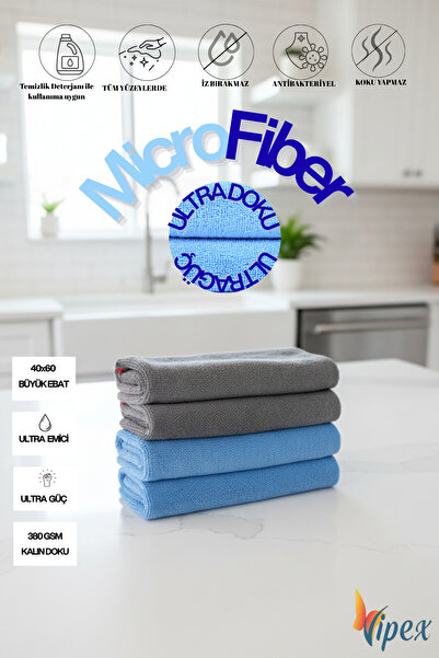 VİPEX 4 Adet Efsane Temizlik 40x60 380 GSM Mikrofiber Temizlik Bezi