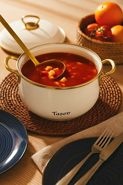 MTA HİGH-TECH Bambum Sultan Taşev Emaye Tencere Beyaz -18 Cm