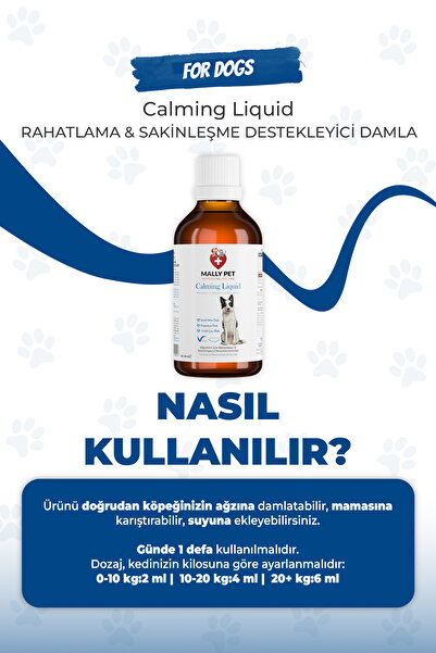 MALLY PET PROFESSIONEL PET CARE Köpekler İçin Rahatlama ve Sakinleşmeyi Destekleyici Damla Calming Liquid 50 ml