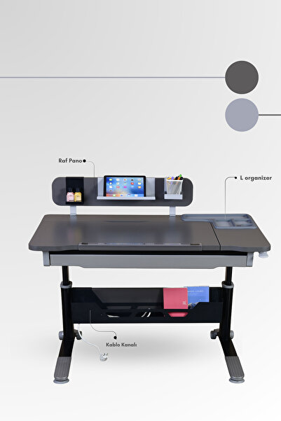 Creo Mobili Sirius Standart Dinamik Çalışma Masası Yükseklik Ayarlı ve Eğimli Masa - 120x75 Cm, Antrasit/Gri